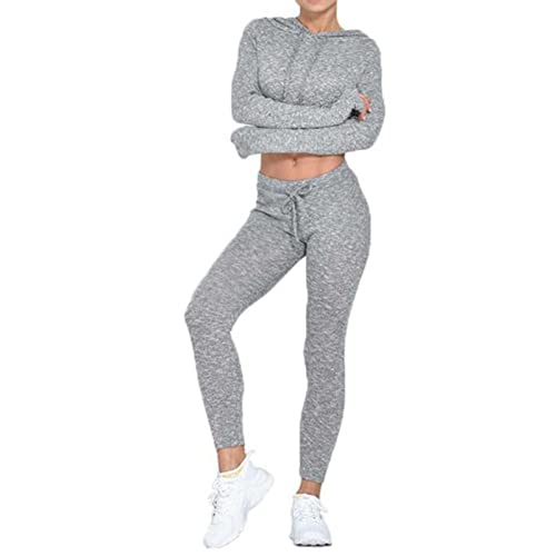 AXH Vêtement de Sport Femme 2 Pièces Survêtements Ensembles Soutien-Gorge Sport Legging de Yoga Sportswear avec capuche Cover