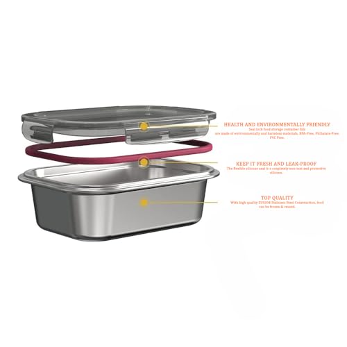Image of Fridge to Oven Microwave Safe Stainless Steel Reusable Food Storage Containers with Leak-Proof and Airtight Lids (Square 1500 ML)