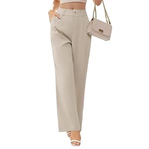 Womens Business Pants High Waisted Wide Leg Pants Straight Long Work Trousers with Pockets