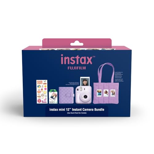 Image of FUJIFILM INSTAX Mini 12 Holiday Bundle 2025 | Lilac Purple | with Extra Instax Mini Film + 4pk AA Batteries & Cleaning Cloth (10 Items)