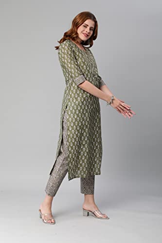Image of GoSriKi Women's Cotton Blend Kurta With Pant