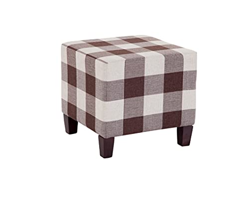 Grafton Stockton Square PlaidCheckered Ottoman Footstool BrownLinen