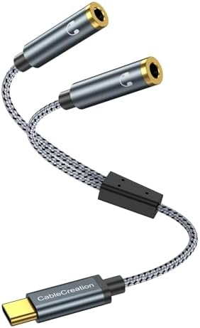 CableCreation USB C to Dual 3.5mm Female Headphone Splitter(1FT),...