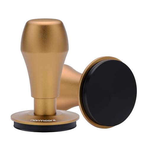 Normcore 58.5mm Coffee Tamper V4, Espresso Barista Hand Tamper, Spring Loaded Tamper With Titanium PVD Coating Flat Base, Bronze Anodized Aluminum Handle, Compatible with 58mm Espresso Machine