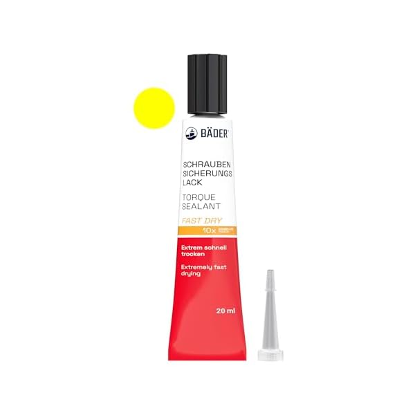 Der ORIGINAL Schraubensicherungslack FAST DRY Gelb 20ml von BÄDER LACKE. Die Referenz 1962 - Hilfsmittel zum Sichern, Signieren, Plombieren, Versiegeln, sowie zum Manipulationsnachweis