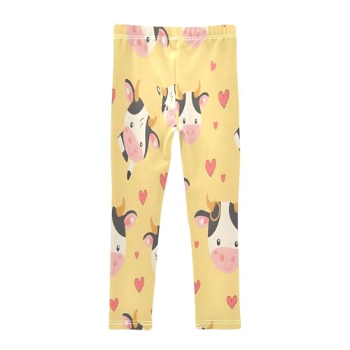Toddler Girls Leggings Printed Yoga Pants Leggings Cow Love Yellow Background for Kids2