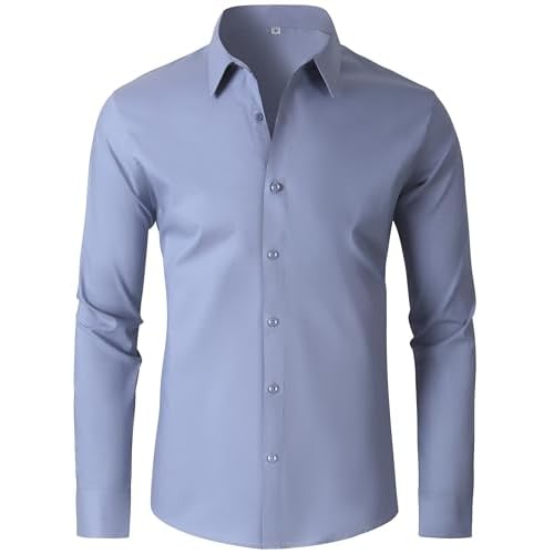 Mens Dress Shirts 4-Way Stretch Long Sleeve Slim Fit Formal Shirt Business Casual Wedding Dating Button Down Shirts 4X-Large 00119_pigeon Blue