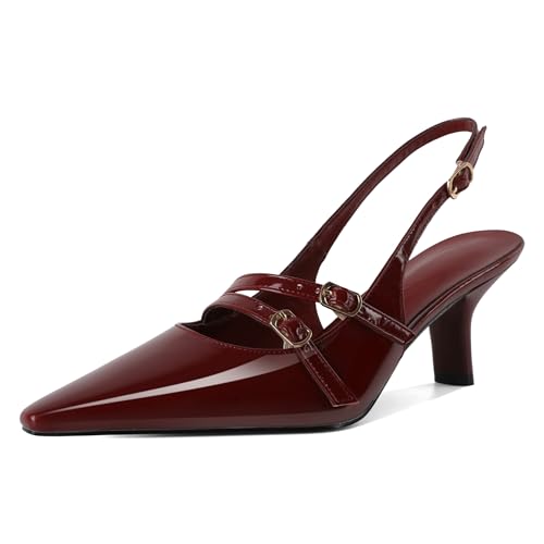 YODEKS Burgundy Heels Slingback Pumps for Women Pointed Toe Low Heel...