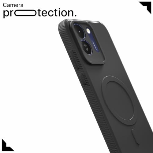 Image of Outlouders Back Cover for Poco M8x 5G | Soft Matte Silicone | Slim Fit | Magnetic-Safe Logo Design (Magnetic-Safe Not Compatible) | Shockproof | Camera Protection Bumper Case (Black)