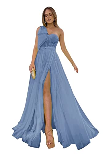 Off Shoulder Formal Evening Gown Tulle Princess Prom Quinceanera Sweet 16 Dresses Slit