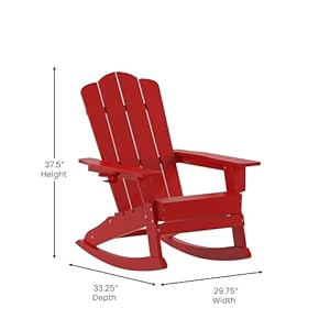 Flash Furniture Newport Adirondack Rocking Chair with Cup Holder Weather Resistant Poly Resin Adirondack Rocking Chair Red