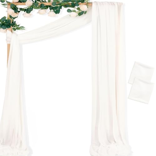 Image of MLMC Ivory White Wedding Arch Draping Fabric 2 Panels 29 inch x 20 FT Extra Long Gauze Drapes Sheer Backdrop Curtains 6.6 Yards Outdoor Drapery Panels for Wedding Baby Shower Party Ceiling Decoration