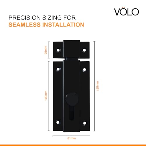 Image of VOLO Heavy Duty Door Lock Baby Latch for Home & Office Doors | Door Latch /Chitkani | Aluminum Ingot Build | Waterproof & Rust Resistant | 1 Year Warranty |1 Piece with Screws (Black, 5 Inch)