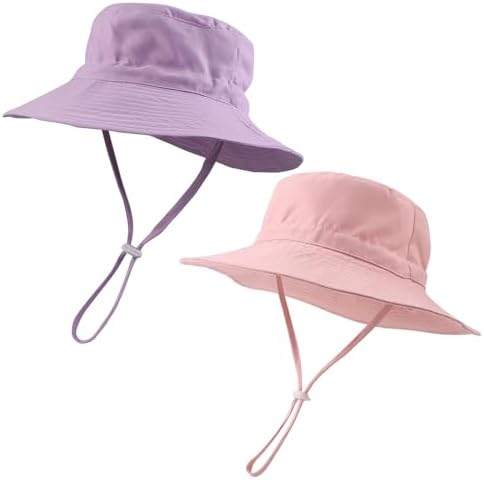 PEECABE Baby Sun Hat Summer Sun Protection Toddler Bucket Hat Wide Brim Adjustable Chin-Strap Beach Cap (CA/US, Age, 3 Years, 8 Years, Purple+Pink)