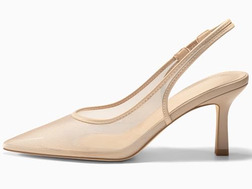 Image of Coutgo Womens Mesh Slingback Kitten Heels Pointed Toe Low Heel Pumps Sexy Dress Shoes