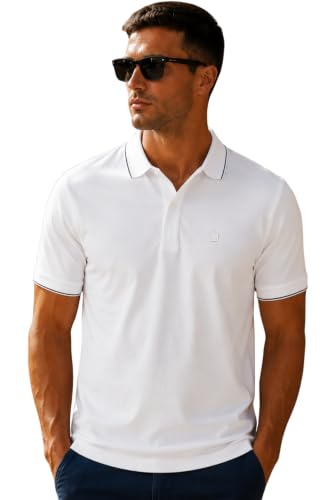 Image of Louis Philippe Men's Regular Fit Active Stretch Fabric Light Weight & Breathable Fine Knit Pique Fabric Half Sleeve Solid Polo Tshirt