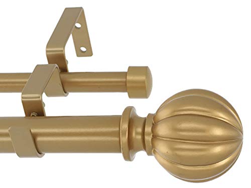 Meriville 1-Inch Diameter Double Window Treatment Curtain Rod, Fluted Ball Finial, 28-inch to 48-inch Adjustable, Royal Gold