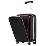mixi Carry On Luggage, 20'' Suitcase with Front Laptop Pocket, Travel Rolling Luggage Aluminum Frame PC Hardside with Spinner Wheels & Combination Lock and Cover - Black