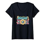 Photo Gallery donna blessed mom - gemma di girasole con brillantini maglietta con collo a v Photo Gallery donna blessed mom - gemma di girasole con brillantini maglietta con collo a v