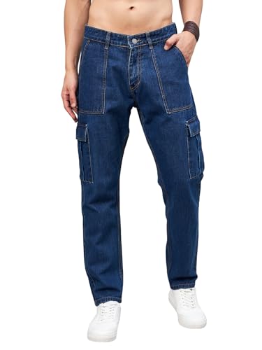 Image of STUDIO NEXX Men's Loose Fit Cargo Jeans | Non Stretchable | Cargo Denim for Men | Loose fit Cargos | Utility Pockets