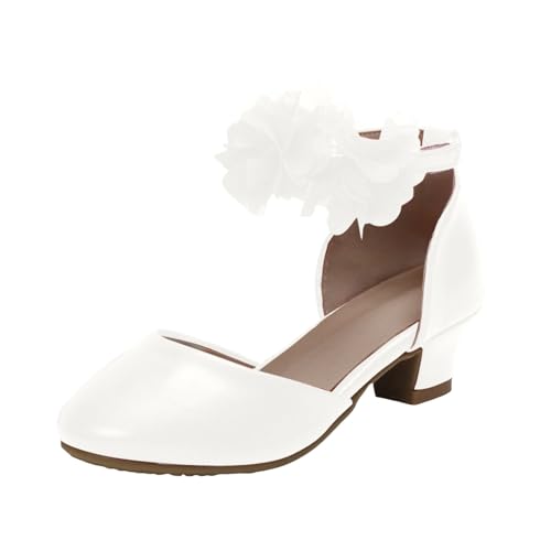 IWIHMIV Girls Closed Toe Low Chunky Heels Sandals Dress Shoes Flower Girl Ankle Strap Wedding Party School Shoes