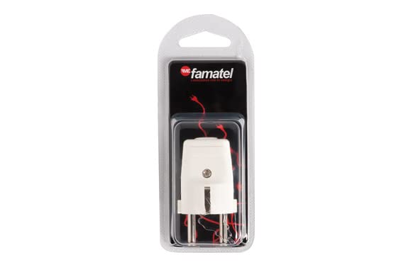 FAMATEL - Clavija pequeña | Contactos fabricados en latón niquelado | 10A | 250V | Blanco