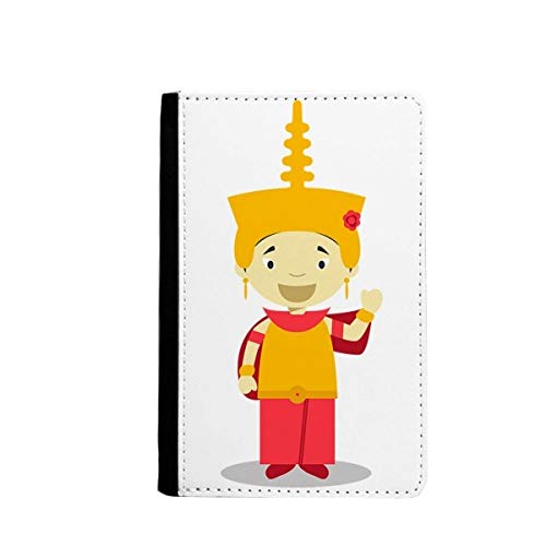 Étui passeport Cambodge chapeau jaune | Portefeuille de voyage classique multicolore 9,4x14,7 cm