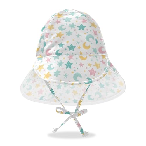 Kids Beach Hats Toddler Boy Bucket Hat Toddler Girl UPF 50+ Adjustable Travel Essentials Multicolored Stars Moon