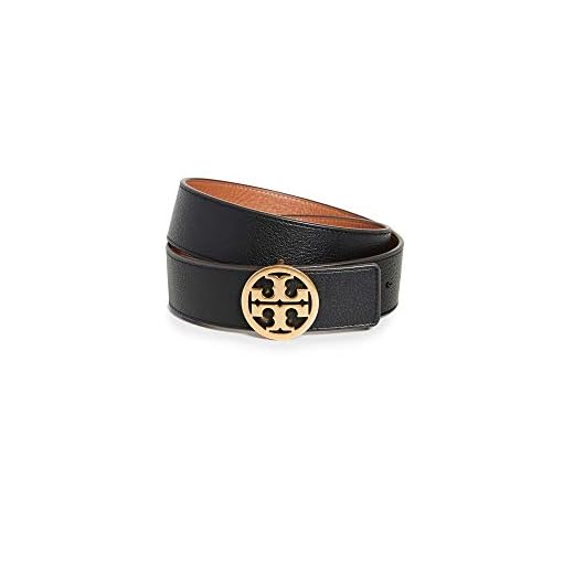 Tory Burch Women's 1.5" Miller Reversible Belt, Black/New Cuoio/Gold, XS