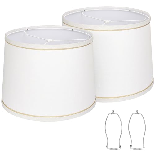 Image of Lampshades Set of 2 for Table Lamps, Floor Lamps, Fabric White Lamp Shades 11.6 inch Top x 12.6 inch Bottom x 9.8 inch High, Drum Lampshades(Spider Fitter), Medium Lamp Shades Replacement, Easy Assembly Required