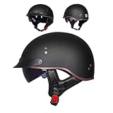  ZHUANG Retro Motorcycle Harley Helmet Unisex Vintage Harley Half Helmet DOT/ECE Certified Jet Helmet with Built-in Lens,Jet Helmet Open Helmet with Sun Visor (3,XL(61-62cm))