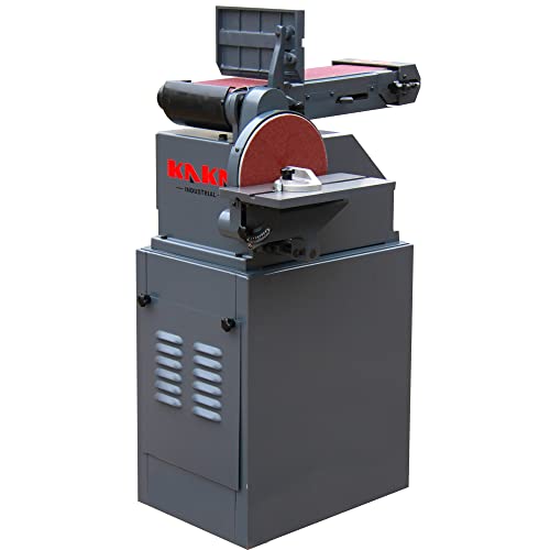 KAKA INDUSTRIAL BTM-250 Bench Belt Sander, 5×48-lnch Belt & 9-Inch Disc Sander with 2Pcs Sandpapers Steel Base & Aluminum Work Table
