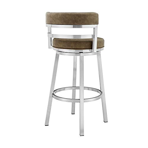 Armen Living Madrid Contemporary 30" Counter Height Barstool In Brushed Stainless Steel Finish And Green Faux Leather #TOP3