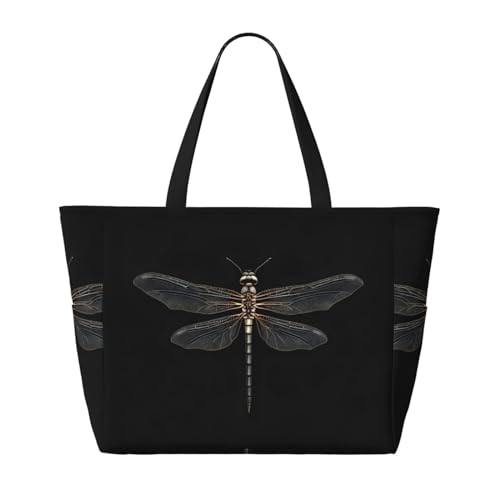 Dragonfly Black Large Capacity Foldable Tote Bag Women Beach Tote Bag Handbag Gym Bag Travel Shopping Bag2