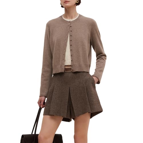 Image of GOELIA Pure Cashmere Wool Cardigans Womens Sweaters Trendy Long Sleeve Button Down Cozy Loose Fit Knit Going Out Tops