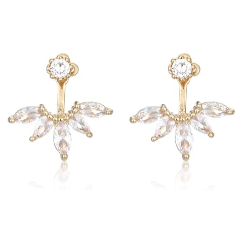 Winssigma Marquise Ear Jacket Earrings Cubic Zirconia Front & Back Statement Stud Earrings Bridal Cluster Earrings (Gold) Cover