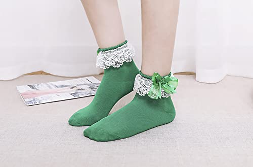 Image of Women Ruffle Socks, Double Layer Lace Butterfly Cute Frilly Girl Princess Cotton Ankle Socks