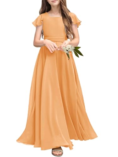 Galawaqe Junior Bridesmaid Dresses Tween Girls Maxi Long Wedding Dress Gold