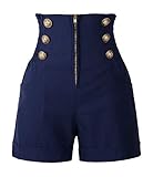 Penelope Vintage Women's 50s Retro Rockabilly Style High Waist Pinup Shorts (XXL, Navy)