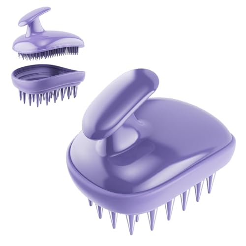 DIFLAX Masajeador de Cabeza, Cepillo de Pelo de Doble Cara, Cepillo de Silicona Para Limpiar el Cuero Cabelludo Uso en Seco y Mojado, Cepillo Ultimate Detangler, Exfoliante, Diseño 2 en 1 (Púrpura)