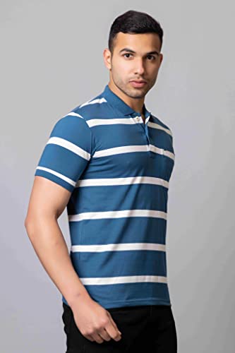 Image of PRORIDERS Half Sleeve Cotton Blend Fabric Collared Regular Fit Men's Polo Striper Tshirt with Pocket for Casual wear