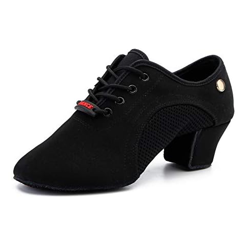 HIPPOSEUS Modern Dance Shoes for Women Split Sole Black Training Low Heel Ballroom Latin Salsa Dance Practice Shoes,Size 5 UK Cover