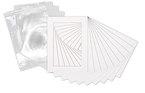 8x12 Mat for 11x14 Frame - Precut Mat Board Acid-Free Show Kit with Backing Board, and Clear Bags White 8x12 Photo Matte Made to Fit a 11x14 Picture Frame Matboard for Framing, Pack of 10 Mats