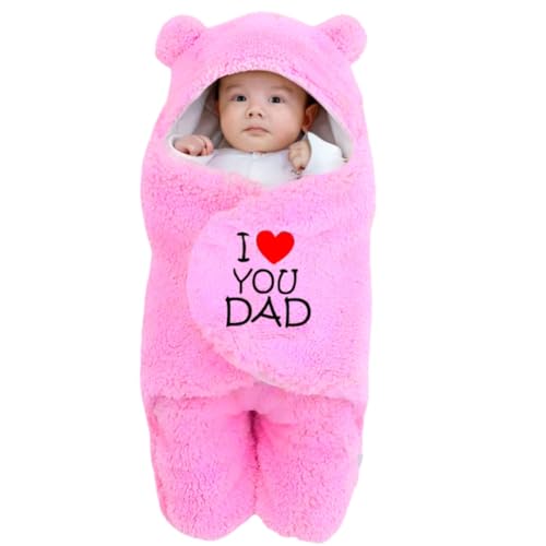 Image of Swissberry Baby Bedding Sets, Blankets Newborn Pack of Hooded Wrapper, Swaddler for Baby Boys and Girls, 0-6 Months, L 80 cm x B 80 cm, Pack of 2 pcs (Red Polka & Pink Dad)