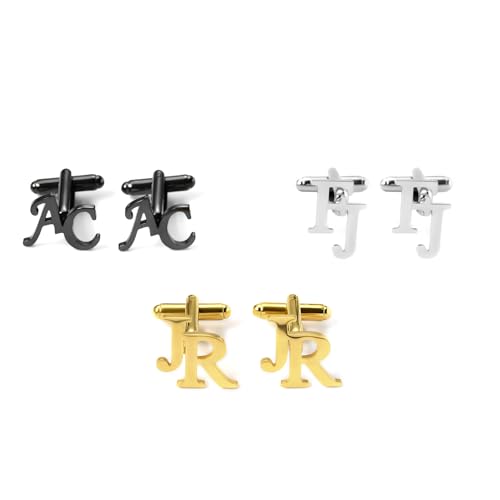 Customization Name Initial cufflinks for men,Stainless Steel Gold Alphabet cufflinks,Custom cufflinks wooden box，Gift for Men,Gift for Father's Day2