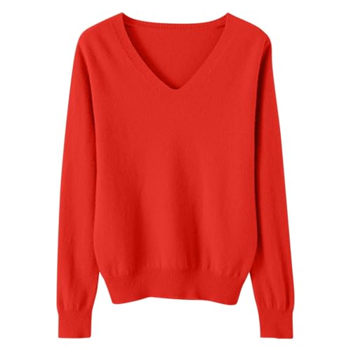 OIOLOYJM Fall Cashmere Sweaters for Women 2025 V Neck Long Sleeve Tops Lightweight Knitted Pullovers Merino Wool Sweater