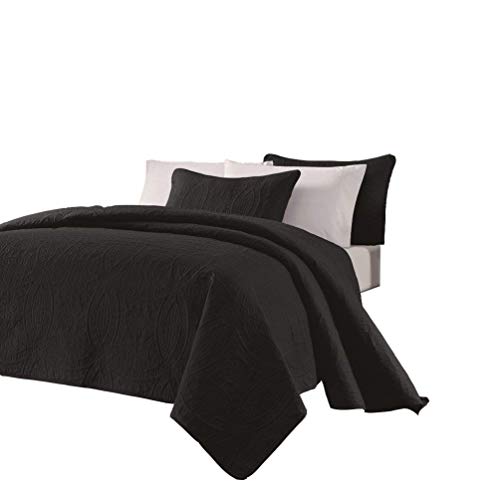 Image of Chezmoi Collection Austin 3-piece Oversized Bedspread Coverlet Set (King, Black)