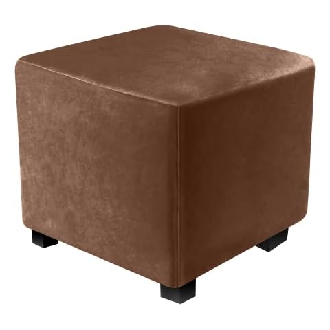 DUJUIKE Ottoman Covers Slipcover, Velvet Square Ottoman Protector for Foot Stool Furniture Stretch Comfortable Velvet (Brown, Size S/Length&Width:13-18"/Height:15-18") Cover