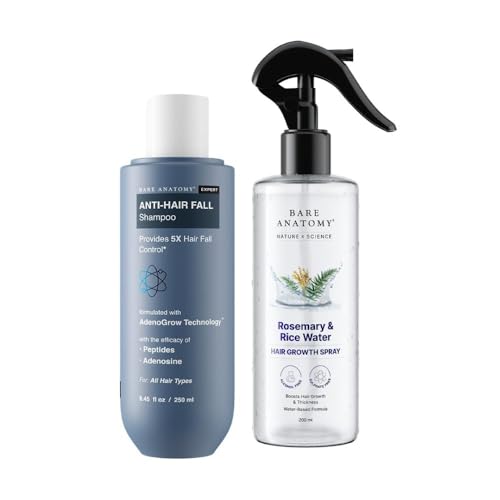 Image of Bare Anatomy Expert Anti-Hair Fall Shampoo for 5x Hair Fall Control with Adenosine & Peptides (250ml) & Bare Anatomy Nature x Science Rosemary & Rice Water Spray for Hair Growth & Thickness (200 ml)