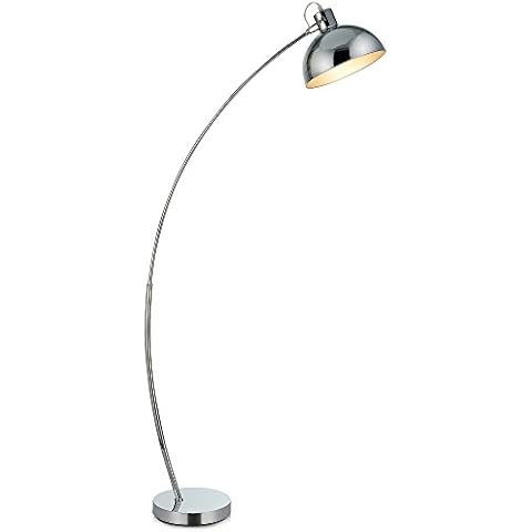 Teamson Home Modern Tall Floor Standing Floor Lamp, Adjustable Neck, Curved Arched Tall Floor Lamp with Chrome Bell Shade and Base for Living Room Cover